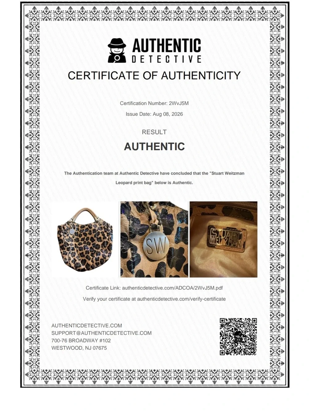 Stuart Weitzman Tan Leopard Print Leather Hobo bag purse with COA